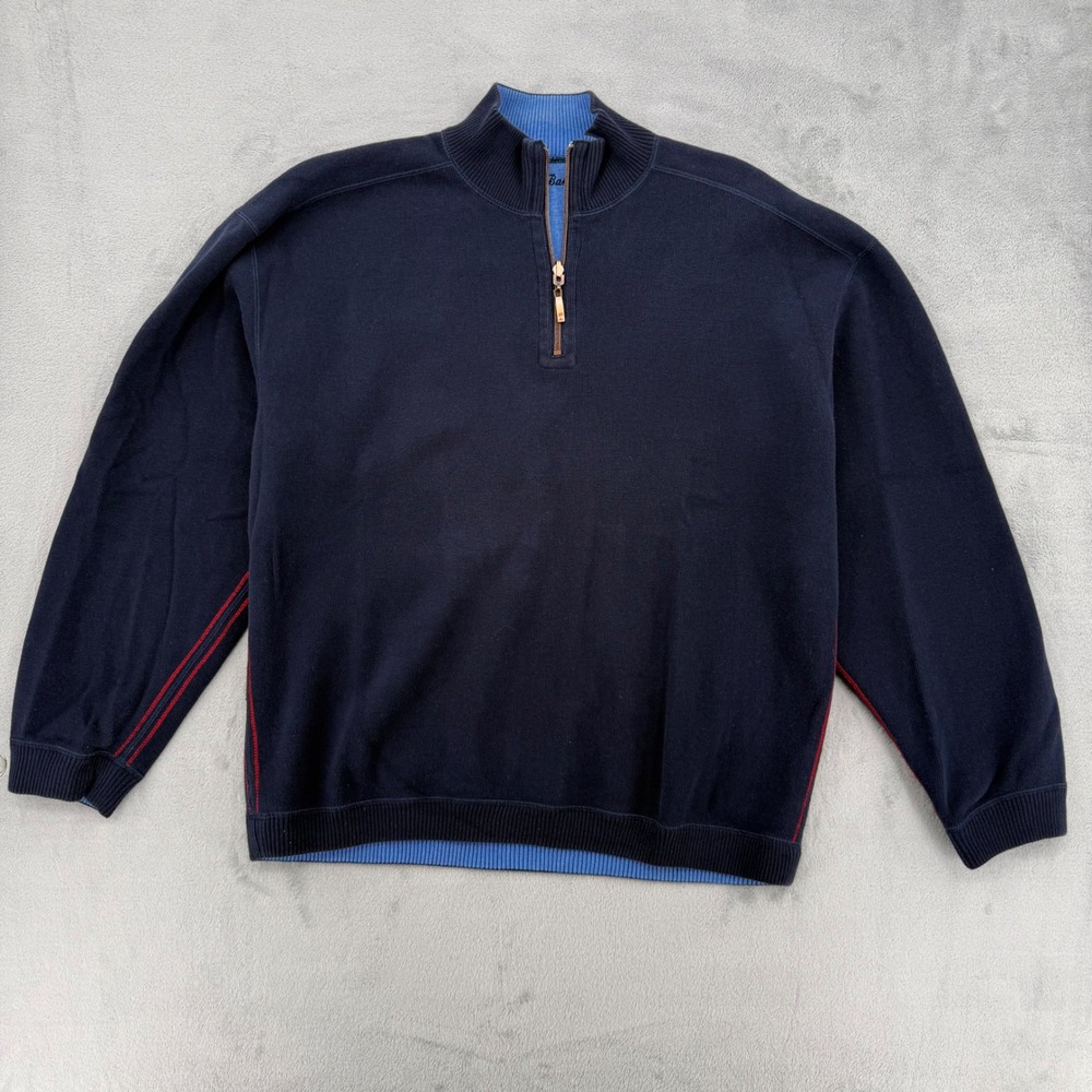 Tommy Bahama Flip Coast Reversible Sweater Blue 1/4 Zip Casual Resort Men‎ L